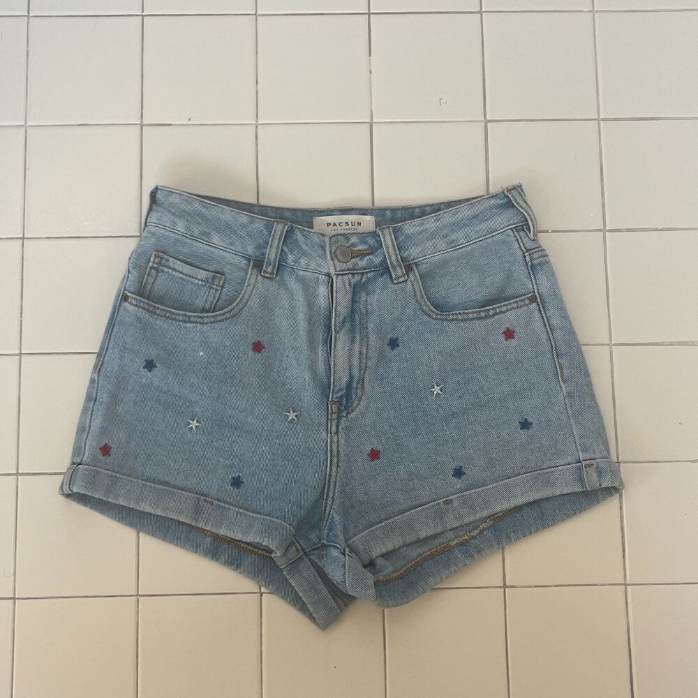 PacSun Red White & Blue Embroidered Stars Mom Shorts